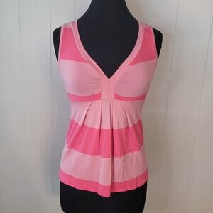 United Colors of Benetton Cotton Sleeveless V‑Neck Top Pink/Stripes, Size XS NWT